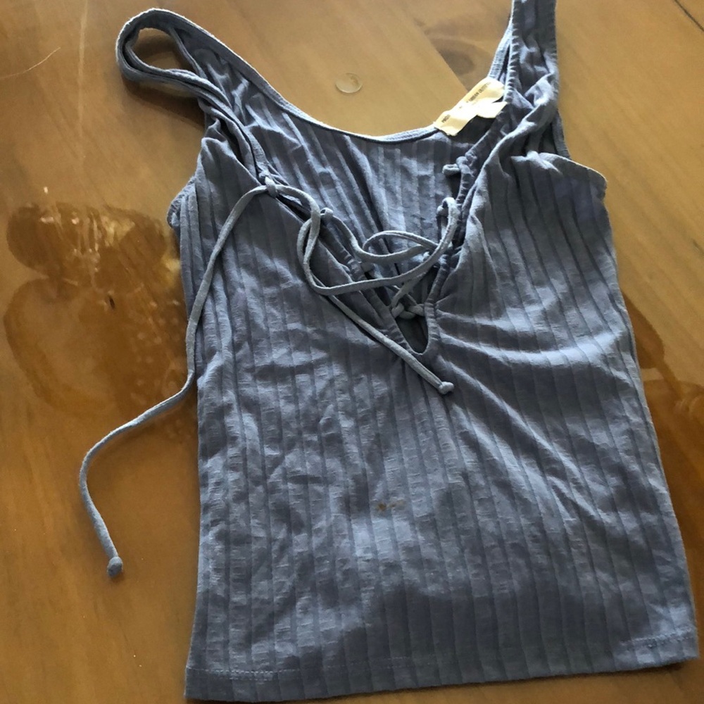 Crop tank top deep V light blue